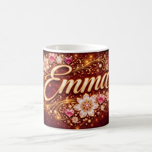 Mug Custom Emma Gold Pink Hearts Romantic Coffee Gift (Centre)
