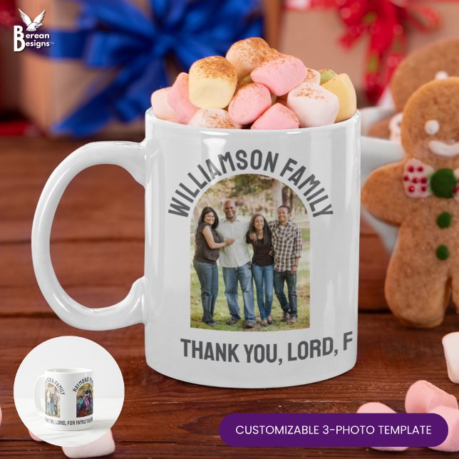 Mug Custom FAMILY REUNION Souvenir 3 Photo Christmas (Fully CUSTOMIZABLE 3-Photo Family Reunion Christmas mug you can personalize for 3 families or one)