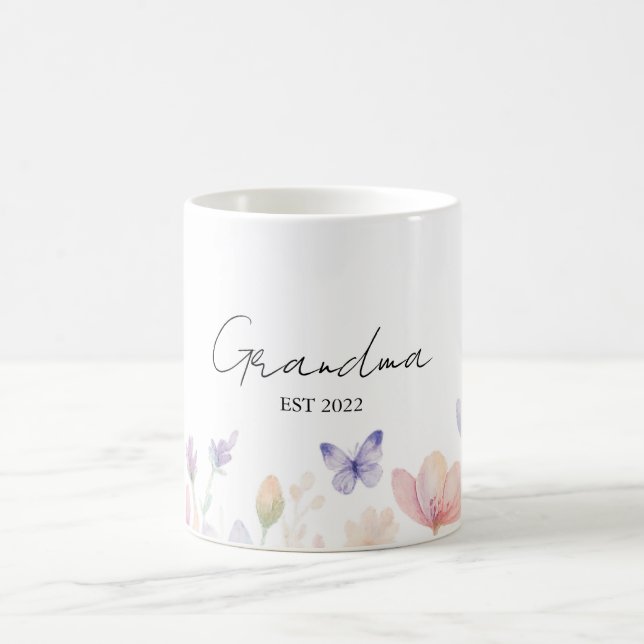 Mug Custom Grandma Est. Year -  Flower and Butterfly  (Centre)