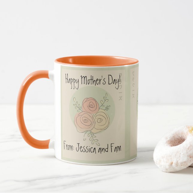 Mug Custom Happy Mother's Day amber line roses (Avec donut)