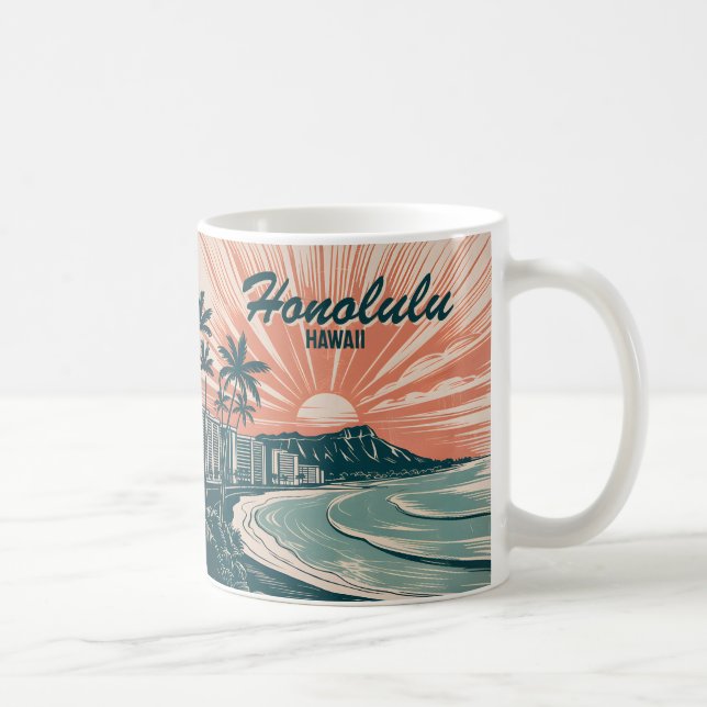 Mug Custom Hawaii Honolulu Waikiki Beach Retro Travel (Droite)