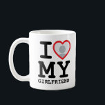 Mug Custom I love my girlfriend photo text<br><div class="desc">Create your own black and red I Love My Girlfriend custom Photo and Text mug with this modern and funny shirt template featuring a cool slab serif font and girlfriend photo into a huge red heart. Add your own photo, your name or any personalized text. The "I love My Girlfriend"...</div>