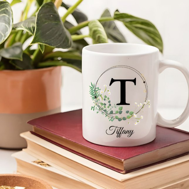 Mug Custom Initial & Name Personalized Monogram Floral (Créateur téléchargé)