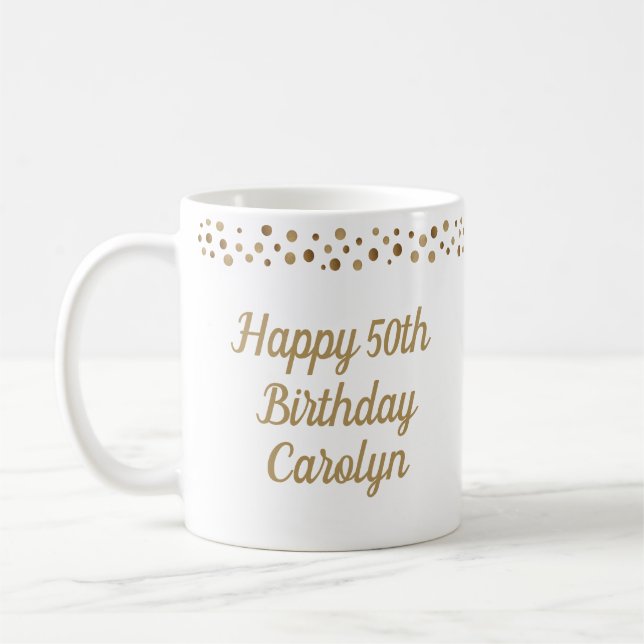 Mug Custom Joyeux 50e anniversaire confetti or (Gauche)