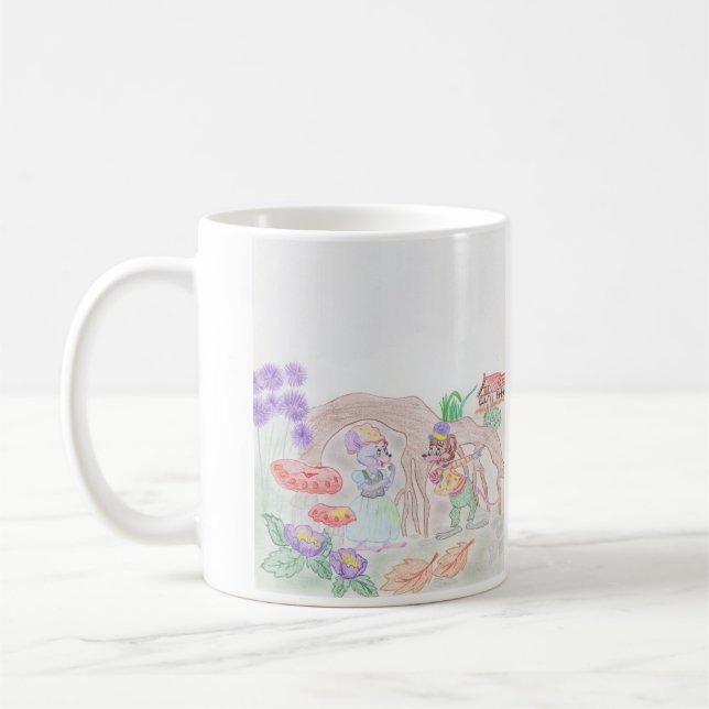 Mug Custom Kids Artwork, deux mignonnes souris, fleurs (Gauche)