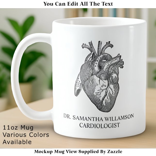 Mug Custom Labelled Vintage Anatomical Heart, Black (Créateur téléchargé)