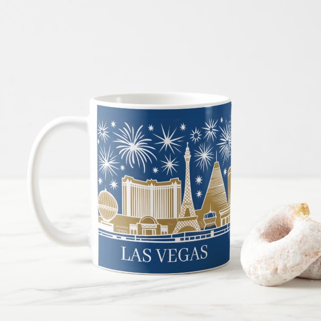 Mug Custom Las Vegas Strip Skyline Vintage Cityscape (Avec donut)