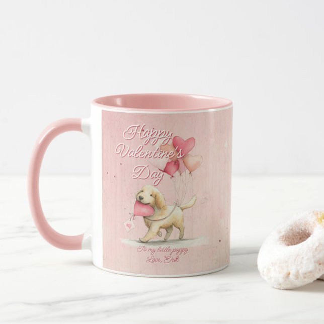 Mug Custom Message Dog Animal Valentines Day (Avec donut)