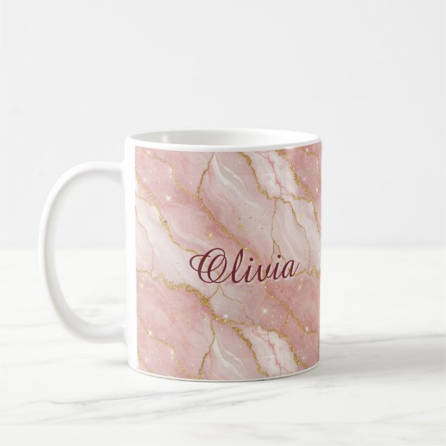 Mug Custom Modern Rose Quartz Marble Gold Glitter (Gauche)