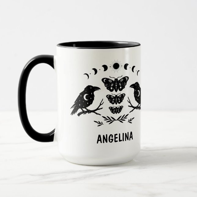 Mug Custom Mystical Celestial Moth & Crows Goth Witchy (Gauche)