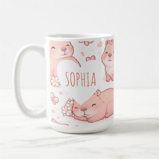 Mug Custom Name Cute Pastel Capybara Bow Girls