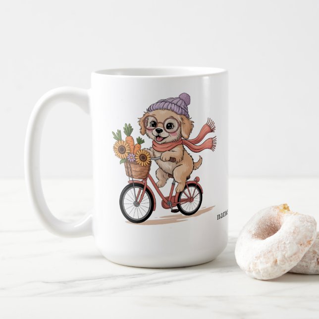 Mug Custom Name Dog Lover Gift | Whimsical Puppy Coffe (Avec donut)
