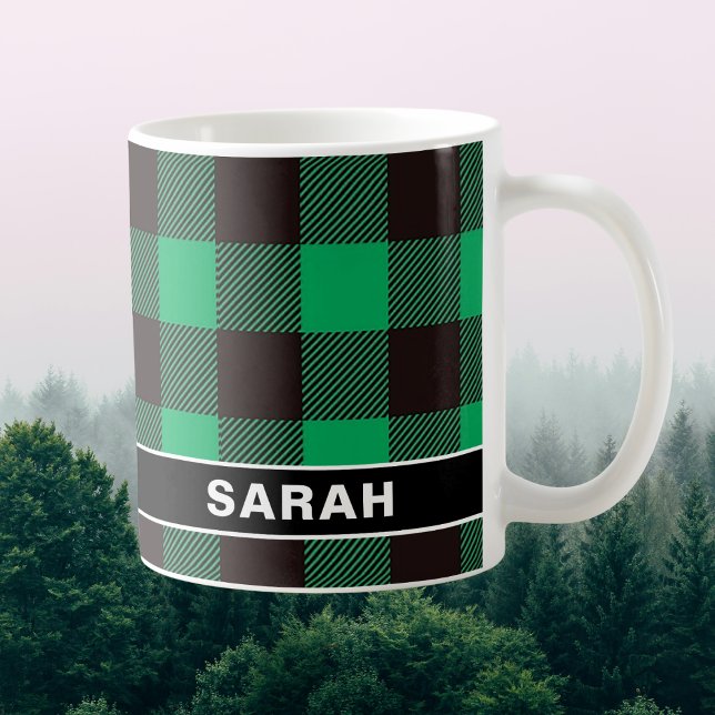 Mug Custom Name Green & Black Buffalo Plaid (Custom Name Green & Black Buffalo Plaid Coffee Mug
)