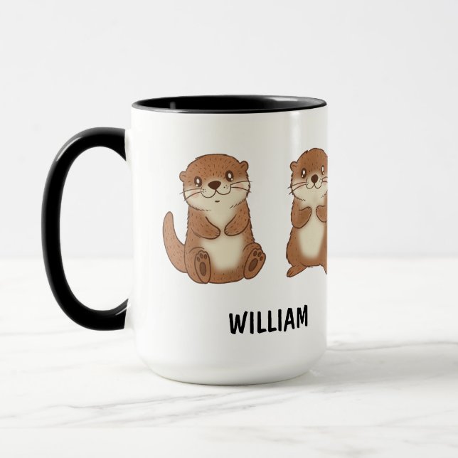 Mug Custom Name Hand Drawn Cute Otters Coffee (Gauche)