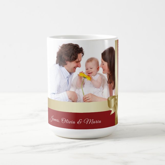 Mug Custom Name & Photo Holiday Red, Gold Bow (Centre)