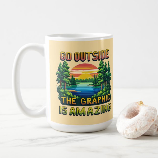 Mug Custom Outdoor Nature Scene Pixel Art Graphic  (Avec donut)