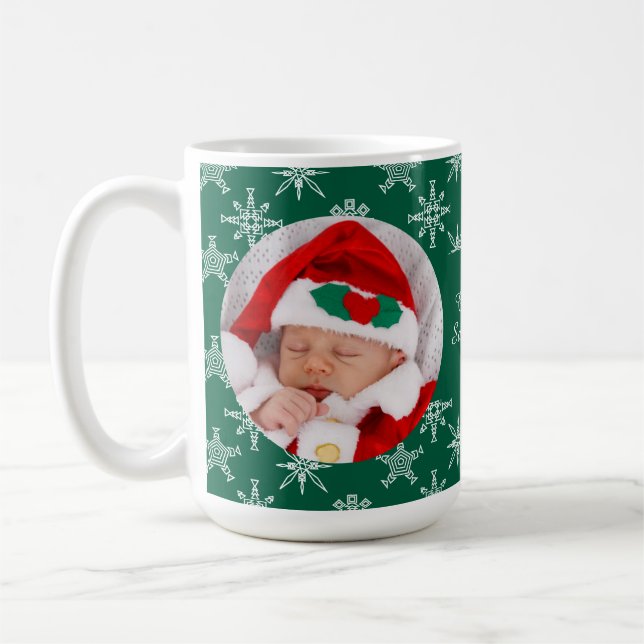 Mug Custom Photo Santa Baby Snowflakes & Green Paper (Gauche)