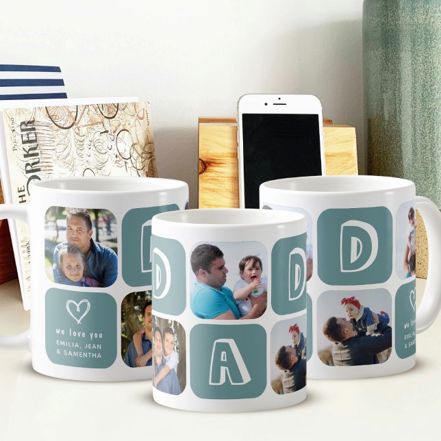 Mug Custom Picture Photo Collage for Dad Gift Green (Créateur téléchargé)