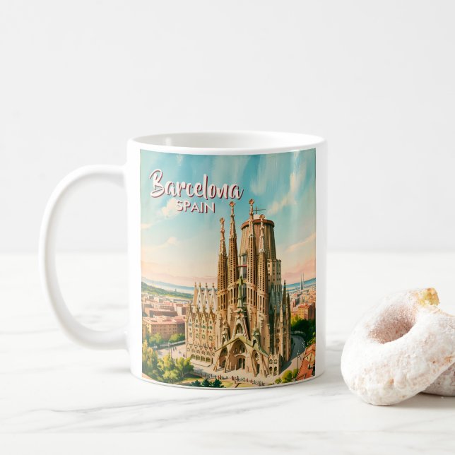 Mug Custom Sagrada Familia Barcelona Travel Watercolor (Avec donut)