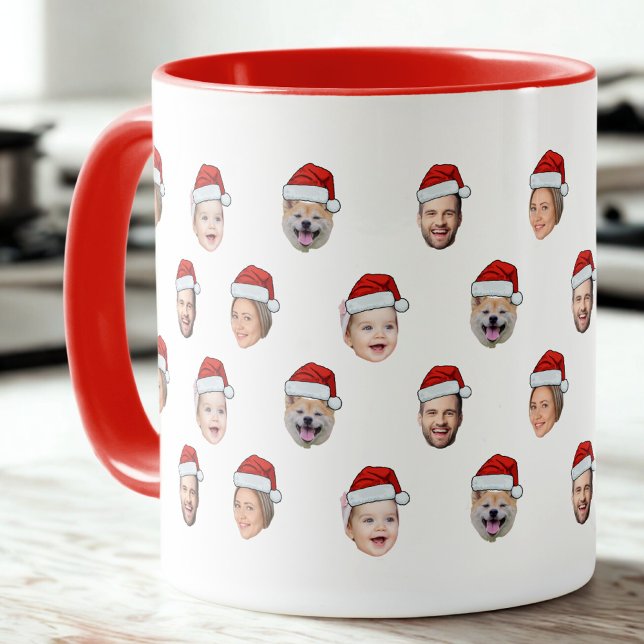 Mug Custom Santa Hat Family Face 4 Photos Christmas (Créateur téléchargé)