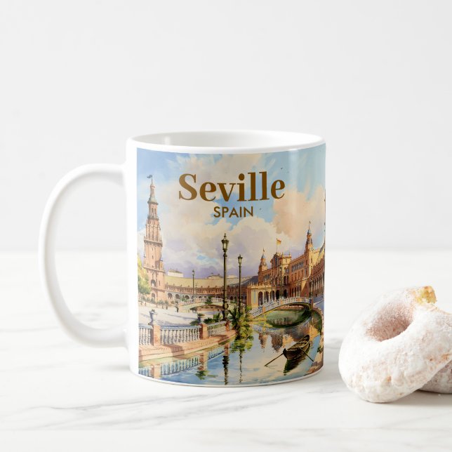 Mug Custom Seville Spain Plaza de Espana Watercolor (Avec donut)