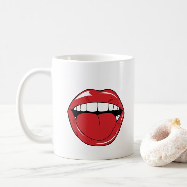Mug Custom Text Funny Red Lips Cartoon Mouth (Avec donut)