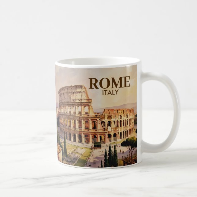 Mug Custom Text Rome Italy Colosseum Retro Watercolor (Droite)