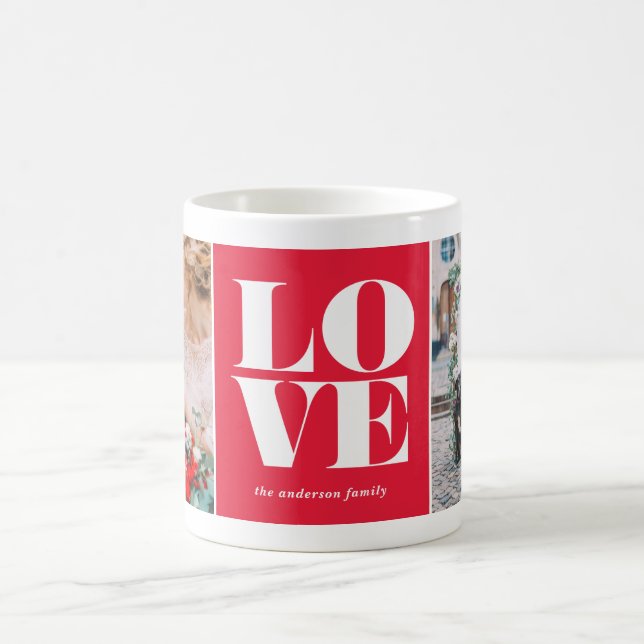 Mug Custom Two Photo Collage Red LOVE Valentine's Day (Centre)
