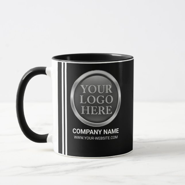 Mug Custom White Company Logo on a Business Name Black (Gauche)