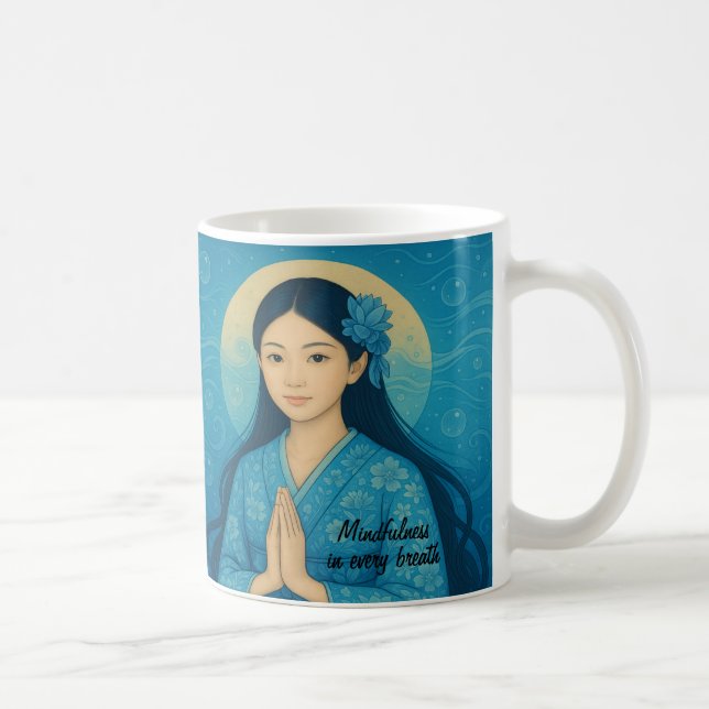 Mug Custom Zen Méditation art Mindfult Yoga Bleu (Droite)