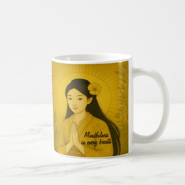 Mug Custom Zen Méditation art Mindfult Yoga Jaune (Droite)