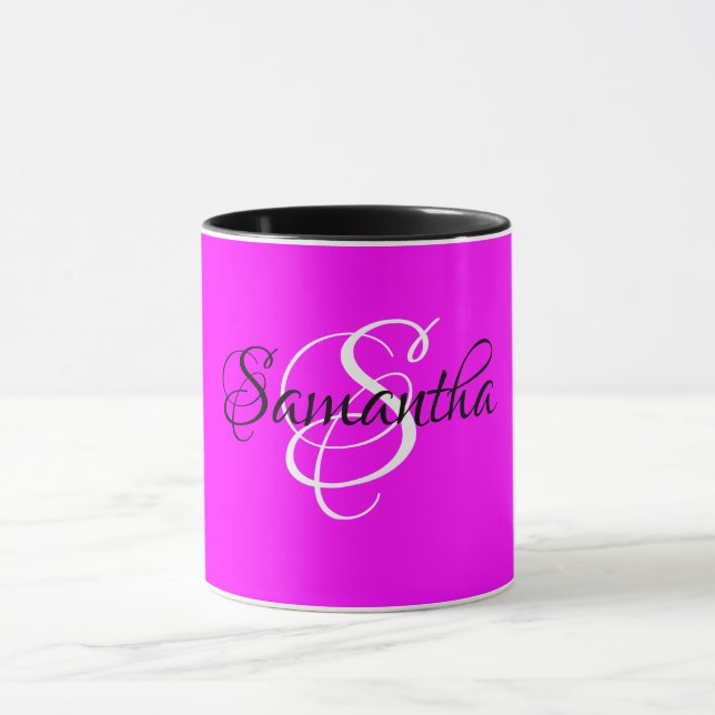 Mug Customized Magenta Color Monogram (Centre)