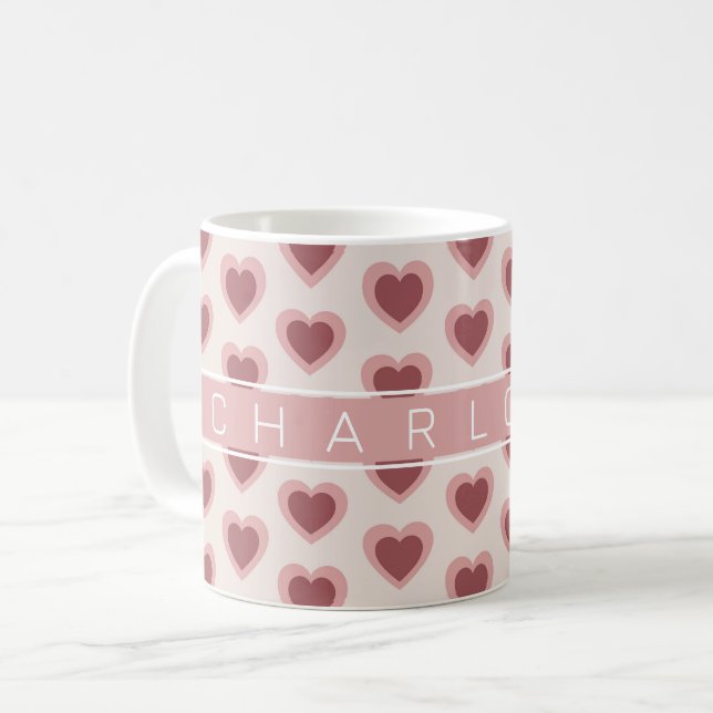 Mug Customized Y2K Heart in Bordeaux Pink Retro (Devant gauche)