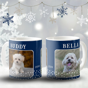 Mug Cute 2 Chiens Photo Names Motif étoile Bleu
