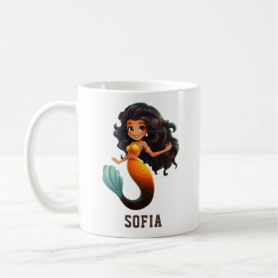 Mug Cute African Mermaid Girl - Custom Name Afro Kids