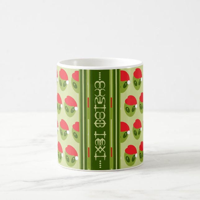 Mug Cute Alien in Santa Hat Motif Your Text in Glyphs (Centre)