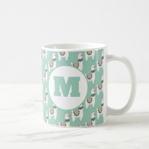 Mug Cute Alpaca Llama Mint Monogramme vert