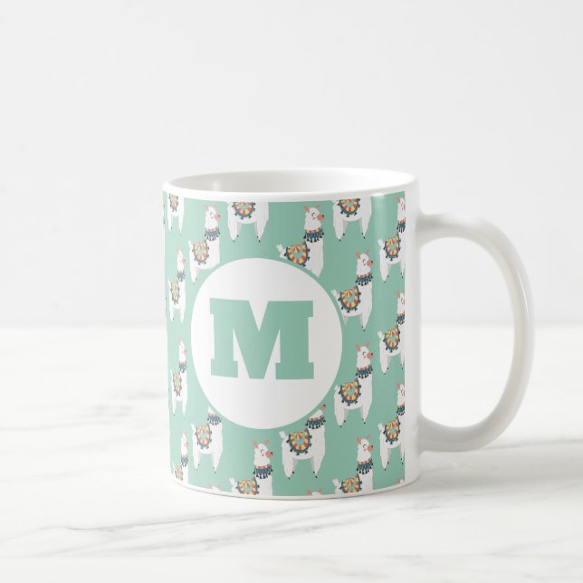 Mug Cute Alpaca Llama Mint Monogramme vert (Droite)