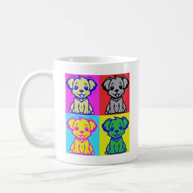 Mug Cute Amoureux des chiens Pop Art Four Chiots (Gauche)