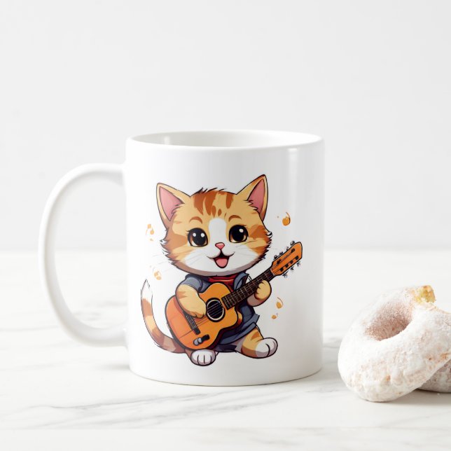 Mug cute and cool little cat playing guitar (Avec donut)