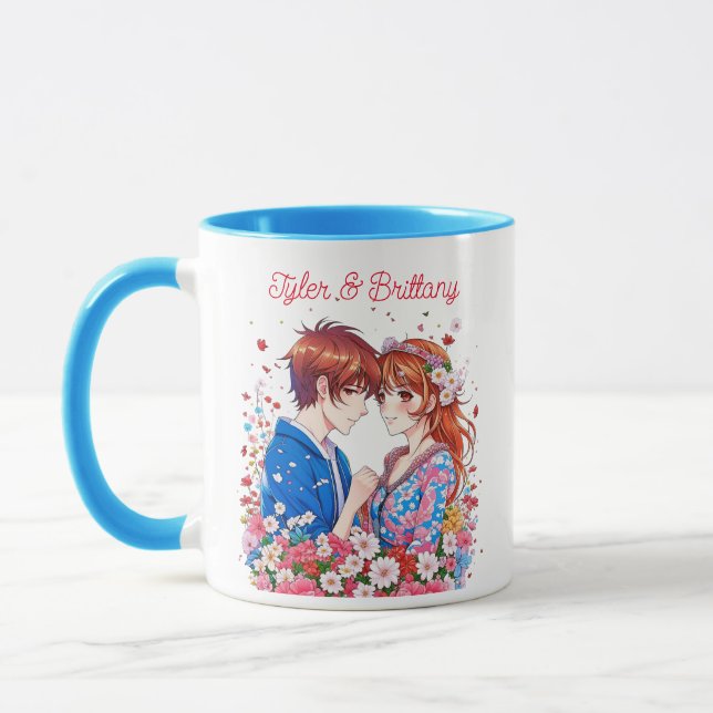 Mug Cute Anime Couple Cuddin Personnalisé (Gauche)