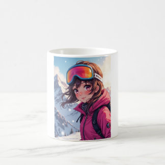 Mug Cute Anime Girl on Snowy Mountain | Cozy Winter
