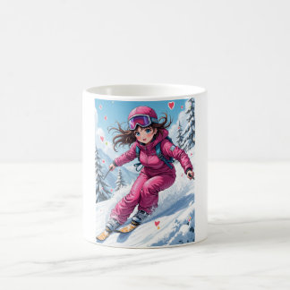 Mug Cute Anime Girl Skiing | Winter Sports
