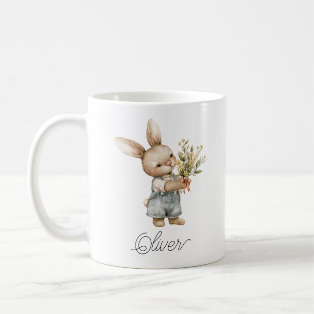 Mug Cute Aquarelle Bunny Boy Nom personnalisé (Gauche)
