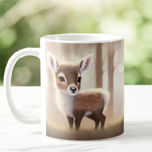 Mug Cute Aquarelle Cerf Nom personnalisé Texte Beige