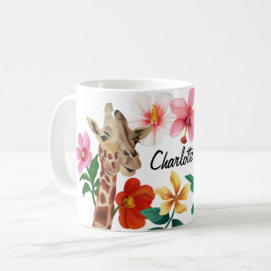 Mug Cute Aquarelle Giraffe Nom Floral