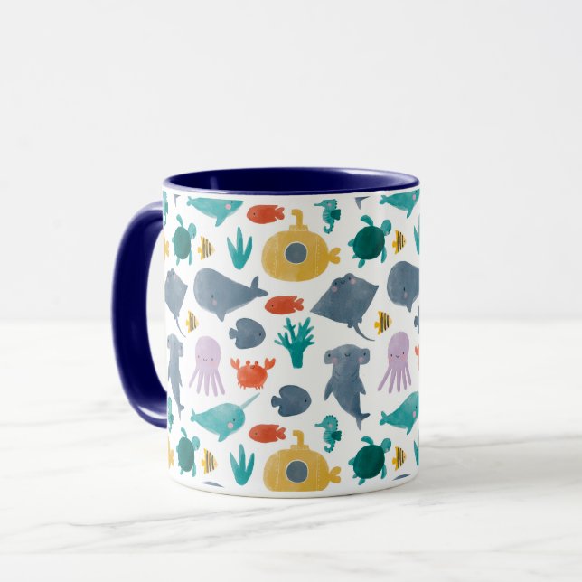 Mug Cute Aquarelle Océan Animaux Motif (Devant gauche)