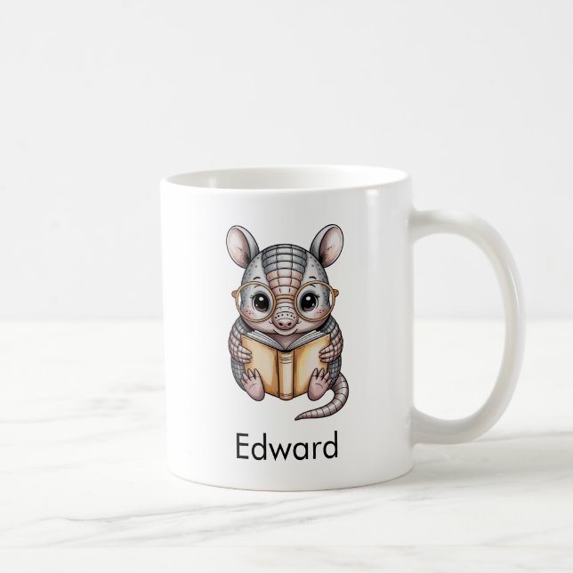 Mug Cute Armadillo Reading a Book Custom (Droite)