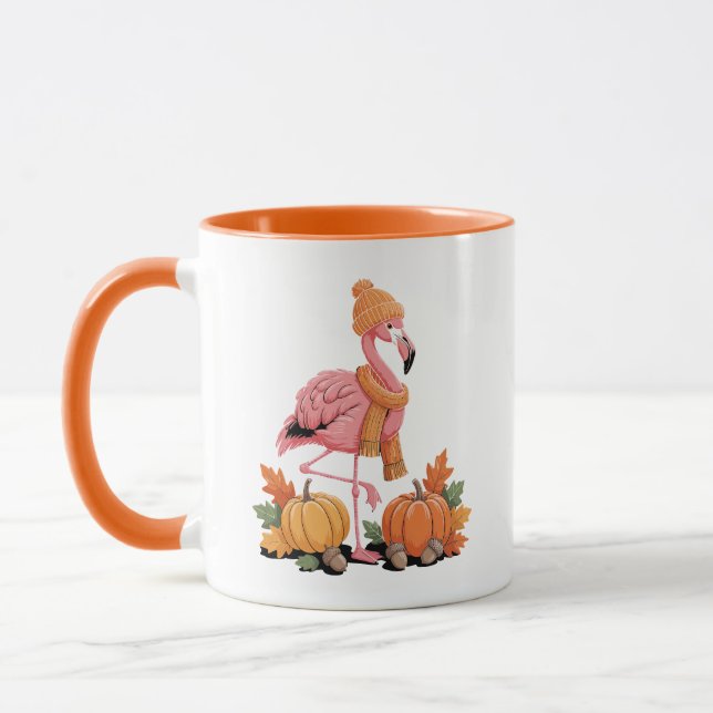 Mug Cute Autumn Flamingo Beanie Scarf Pumpkins (Gauche)