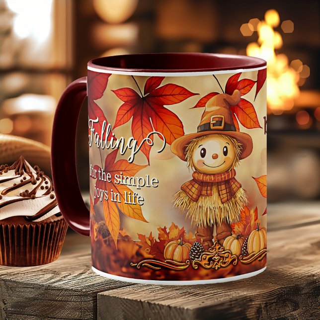 Mug Cute Autumn Magique Leaf Thanksgiving (Autumn mug featuring a cute doll in a fall scene with colorful leaves - Thanksgiving - birthday)